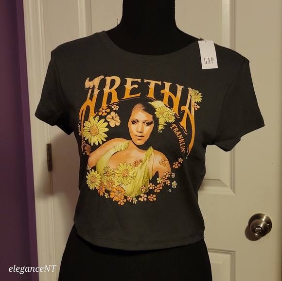 Gap Cropped Graphic Aretha Franklin Gray T-Shirt Sz: M NWT - Picture 4 of 7
